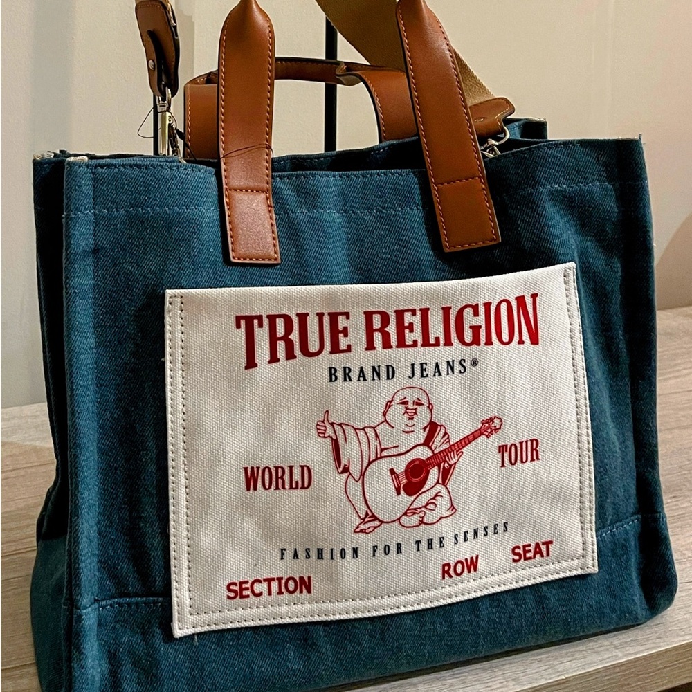 🔥True Religion Denim and Leather Straps Xbody bag 13”Wx10”L🔥 - Picture 5 of 5